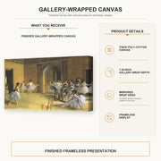 Edgar Degas - The Dance Class at Opera gallery wrap canvas construction and hanging details infographic