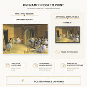 Edgar Degas - The Dance Class at Opera poster print size comparison and framing display infographic