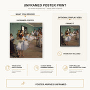 Edgar Degas - The Dance Class poster print size comparison and framing display infographic
