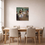 Unframed poster print of Edgar Degas's The Dance Class displayed on a wall in a dining