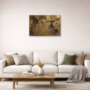 Unframed poster print of Edgar Degas's The Rehearsal displayed on a wall in a living room