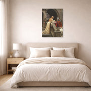 Unframed poster print of Edmund Blair Leighton's 'God Speed' displayed on a wall in a bedroom