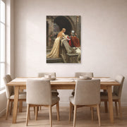 Unframed poster print of Edmund Blair Leighton's 'God Speed' displayed on a wall in a dining room