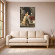 Unframed poster print of Edmund Blair Leighton's 'God Speed' displayed on a wall in a living room