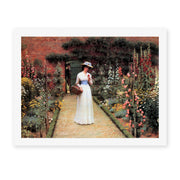 Edmund Blair Leighton's 'Lady in Garden' painting reproduced as a rolled canvas print