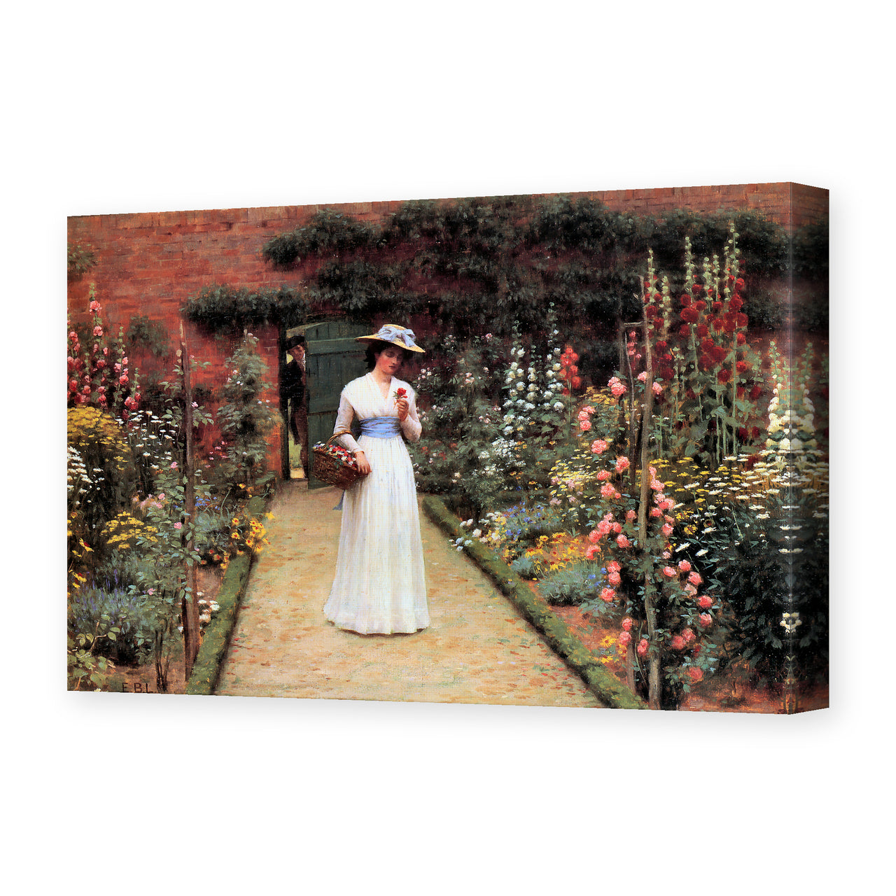 Edmund Blair Leighton's 'Lady in Garden' painting reproduced as a gallery-wrapped canvas print