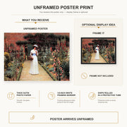 Edmund Blair Leighton - Lady in Garden poster print size comparison and framing display infographic