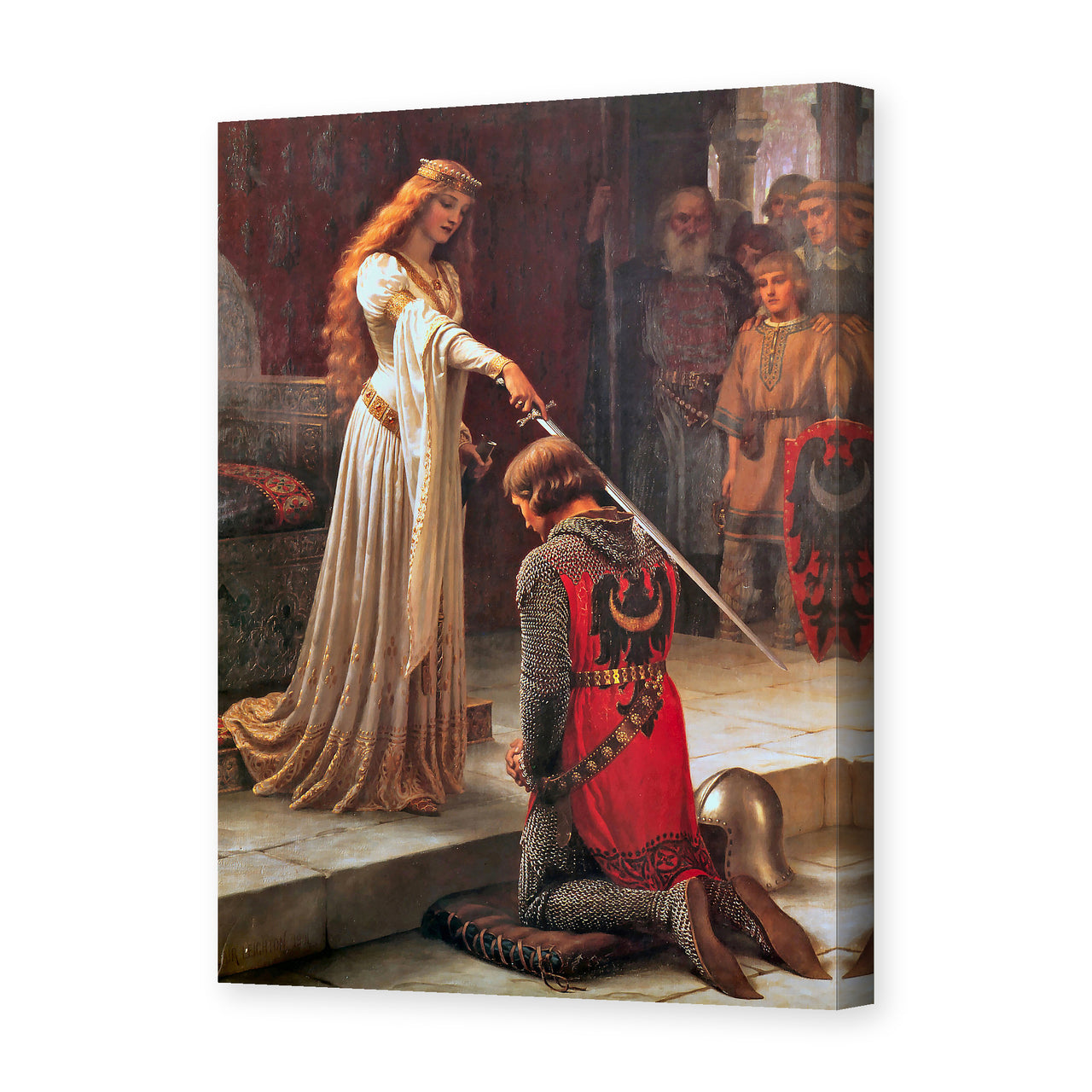 Edmund Blair Leighton's 'The Accolade' painting reproduced as a gallery-wrapped canvas print, one of Leighton's best-known works, painted in 1901