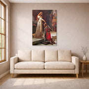 Gallery-wrapped canvas print of Edmund Blair Leighton's 'The Accolade' displayed on a wall in a living room