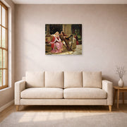 Unframed poster print of Edmund Blair Leighton's 'The End of the Song' displayed on a wall in a living room