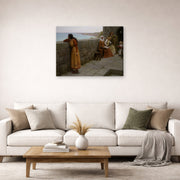 Gallery-wrapped canvas print of Edmund Blair Leighton's 'The Hostage' displayed on a wall in a living room