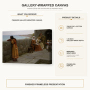 Edmund Blair Leighton - The Hostage gallery wrap canvas construction and hanging details infographic