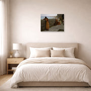 Unframed poster print of Edmund Blair Leighton's 'The Hostage' displayed on a wall in a bedroom
