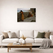 Unframed poster print of Edmund Blair Leighton's 'The Hostage' displayed on a wall in a living room