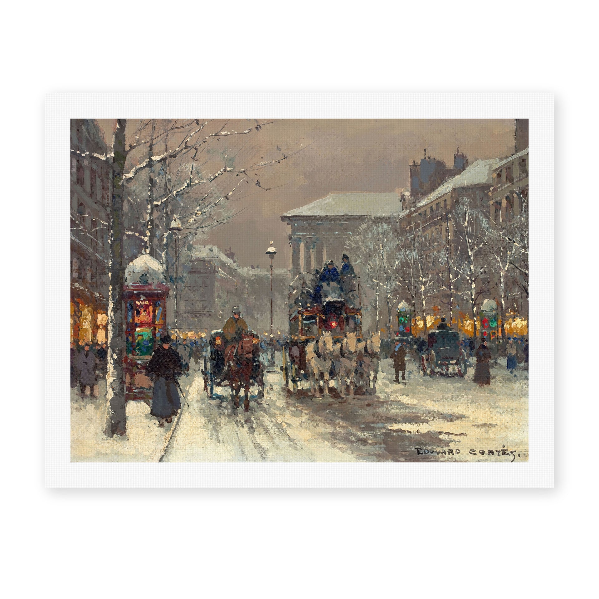 Édouard Cortès's 'Boulevard de la Madeleine' painting reproduced as a rolled canvas print