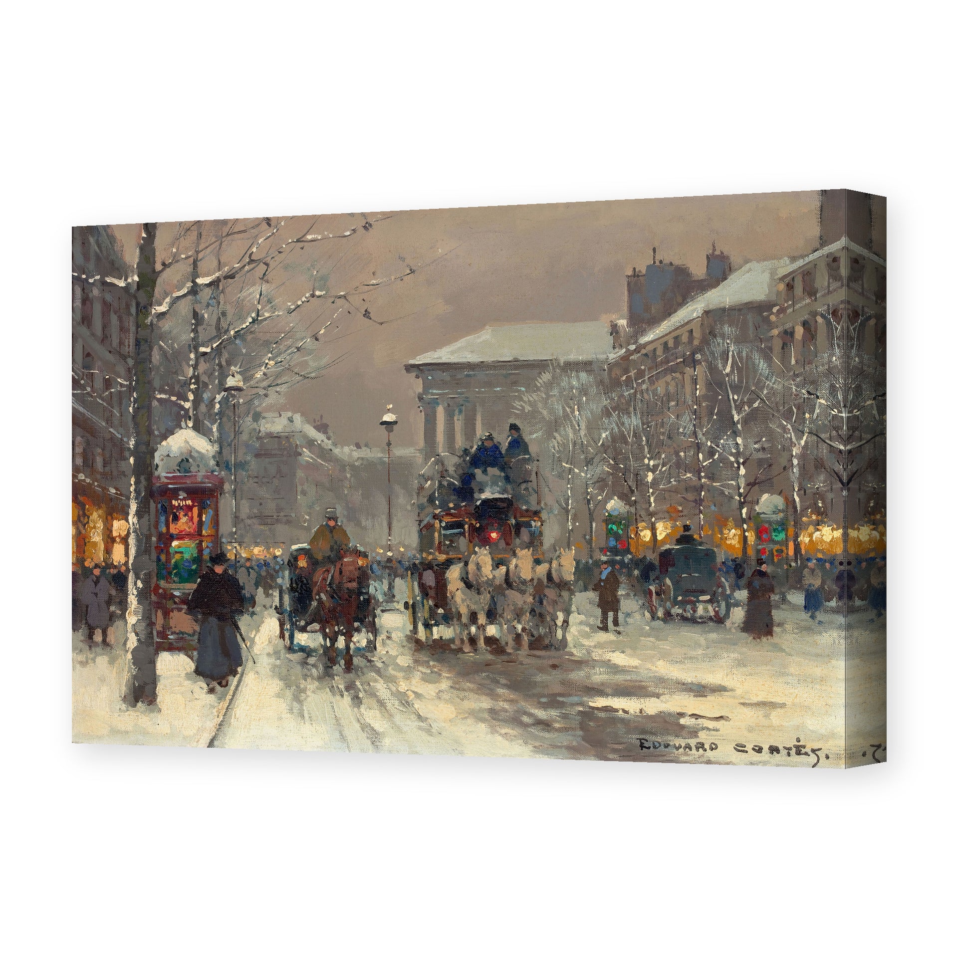 Édouard Cortès's 'Boulevard de la Madeleine' painting reproduced as a gallery-wrapped canvas print