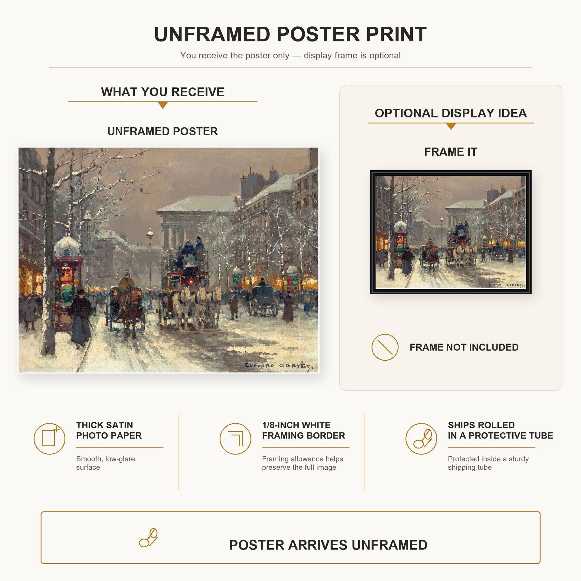 Édouard Cortès - Boulevard de la Madeleine poster print size comparison and framing display infographic