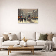 Unframed poster print of Édouard Cortès's Boulevard de la Madeleine displayed on a wall in a living room