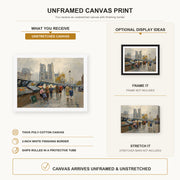 Édouard Cortès - Bouquinistes, Notre Dame canvas print size comparison and framing display infographic