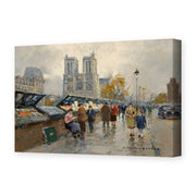 Édouard Cortès's 'Bouquinistes, Notre Dame' painting reproduced as a gallery-wrapped canvas print