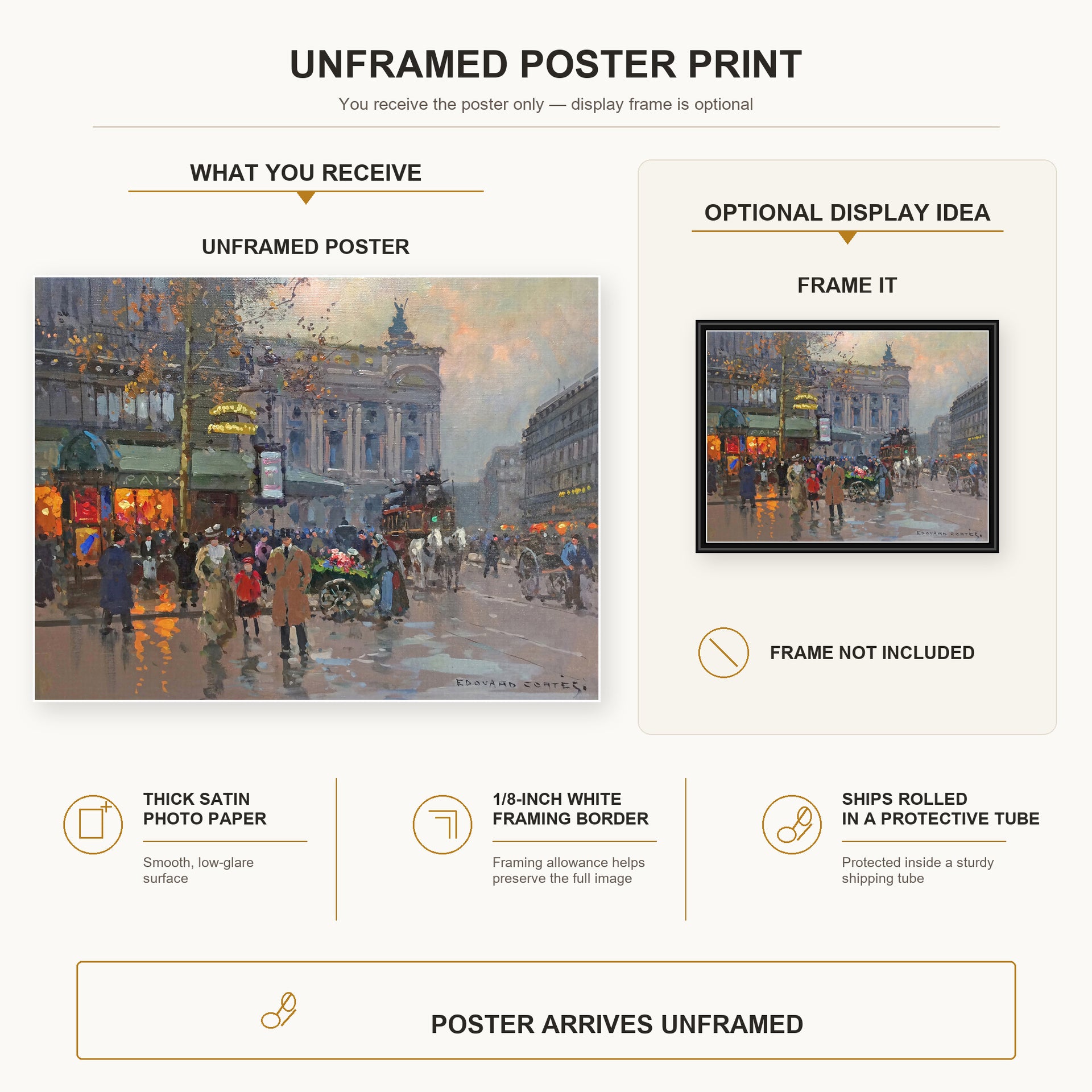 Édouard Cortès - Cafe de la paix poster print size comparison and framing display infographic