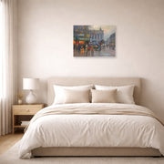 Unframed poster print of Édouard Cortès's Cafe de la paix displayed on a wall in a bedroom