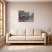 Unframed poster print of Édouard Cortès's Cafe de la paix displayed on a wall in a living room