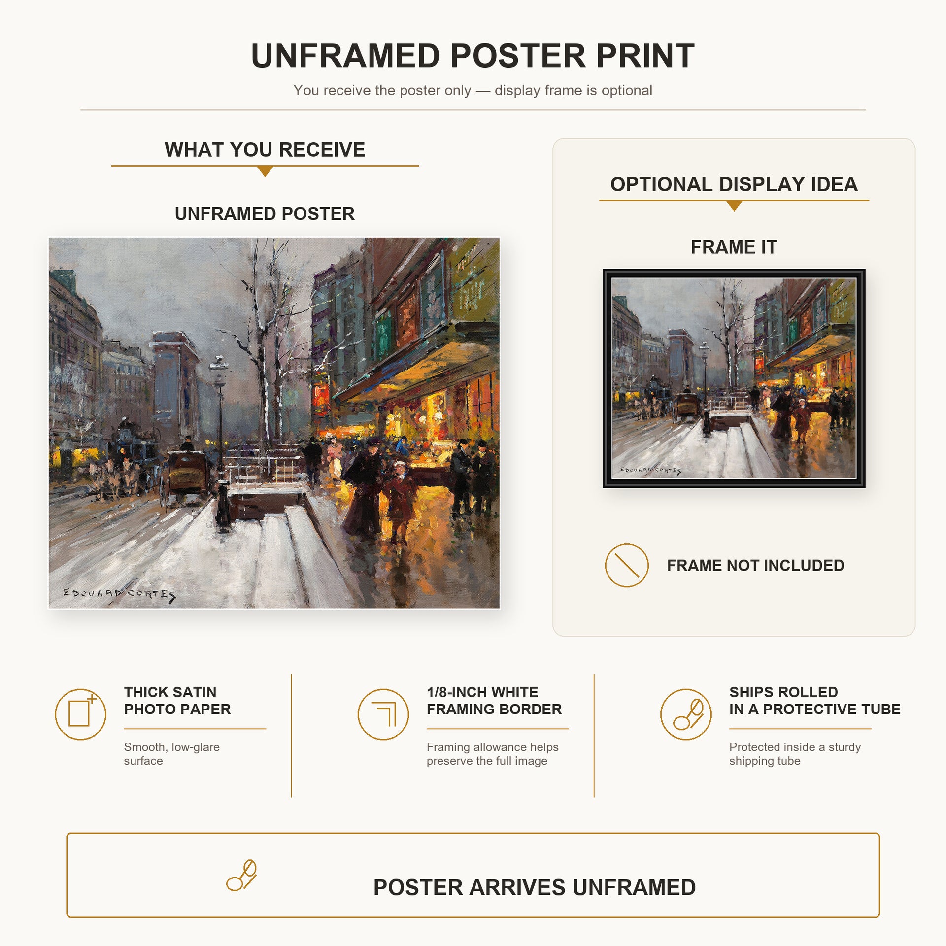 Édouard Cortès - Porte St. Martin poster print size comparison and framing display infographic