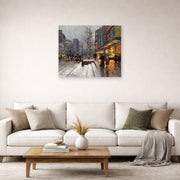 Unframed poster print of Édouard Cortès's Porte St. Martin displayed on a wall in a living room