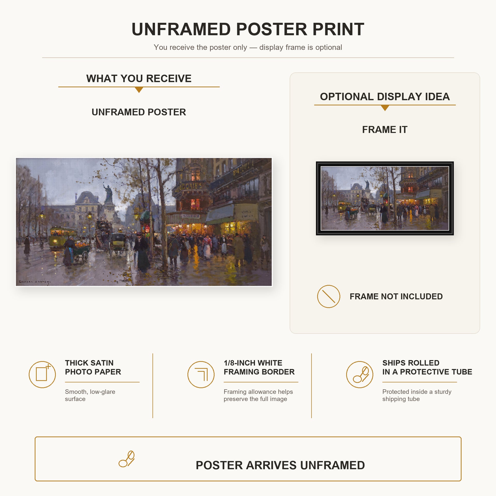 Édouard Cortès - Republic Square poster print size comparison and framing display infographic