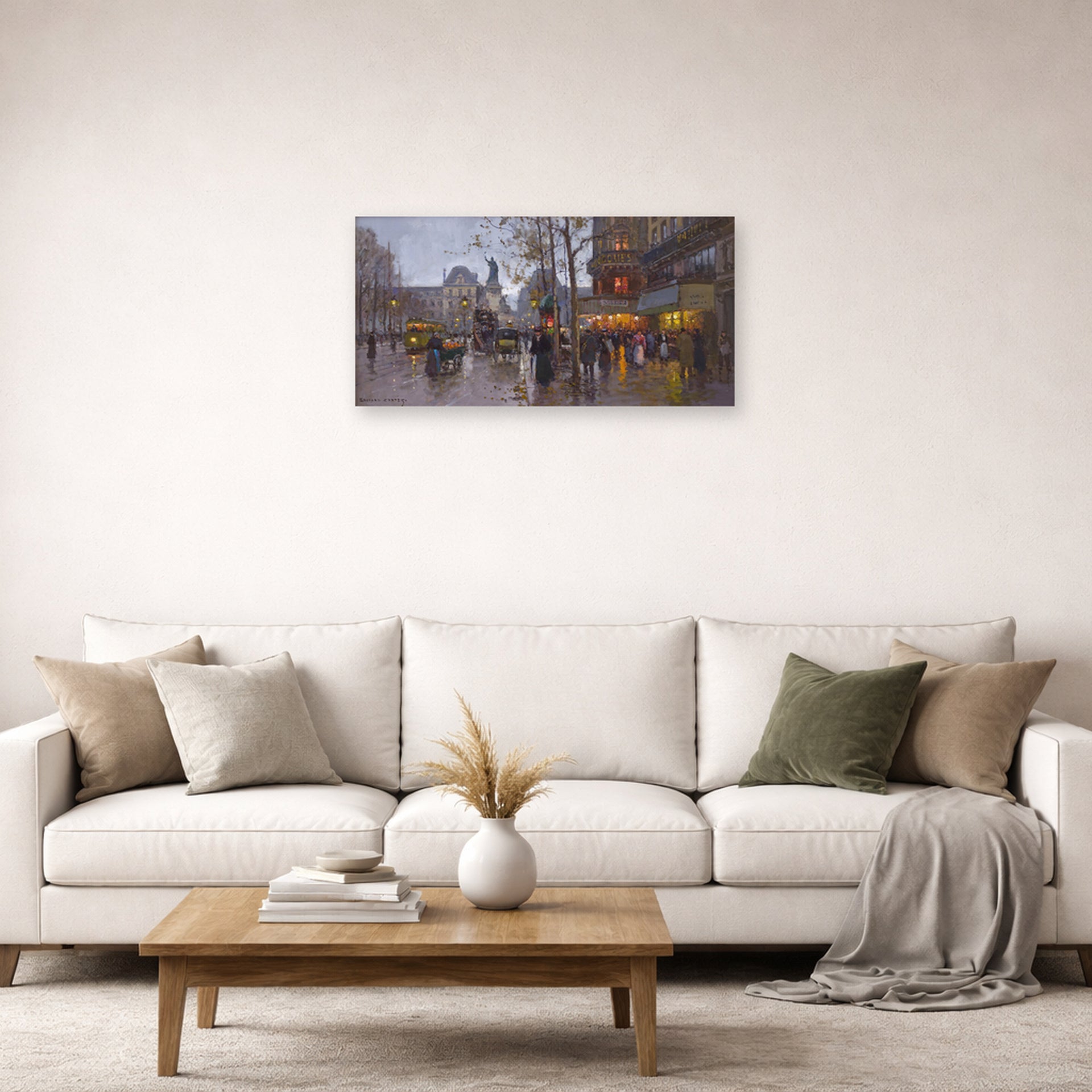Unframed poster print of Édouard Cortès's Republic Square displayed on a wall in a living room