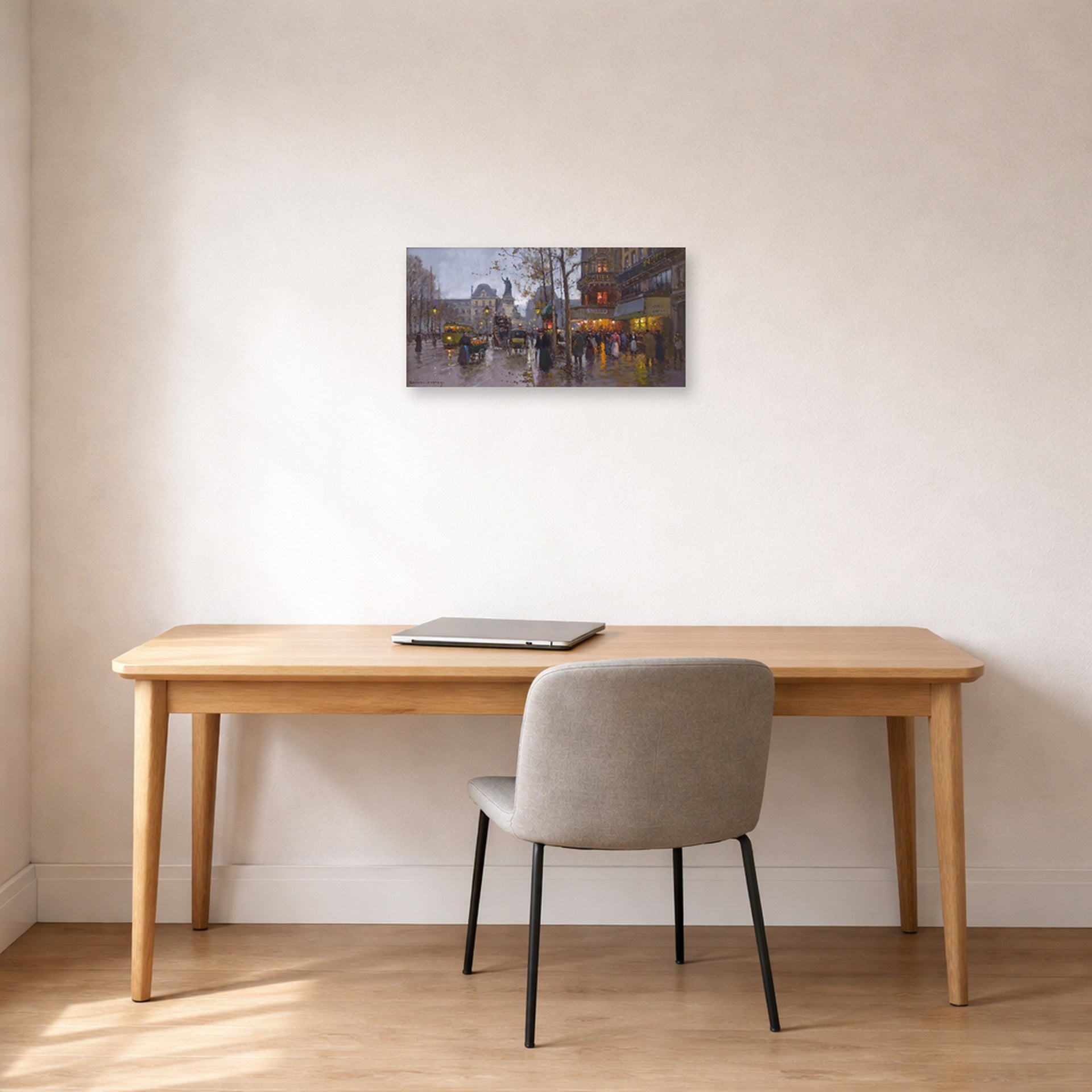 Unframed poster print of Édouard Cortès's Republic Square displayed on a wall in an office