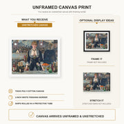 Edouard Manet - A Bar at the Folies-Bergère canvas print size comparison and framing display infographic