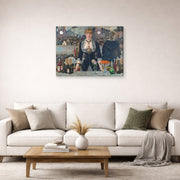 Gallery-wrapped canvas print of Edouard Manet's 'A Bar at the Folies-Bergère' displayed on a wall in a living room