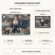 Edouard Manet - A Bar at the Folies-Bergère poster print size comparison and framing display infographic