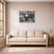 Unframed poster print of Edouard Manet's 'A Bar at the Folies-Bergère' displayed on a wall in a living room