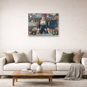 Unframed poster print of Edouard Manet's 'A Bar at the Folies-Bergère' displayed on a wall in a living room