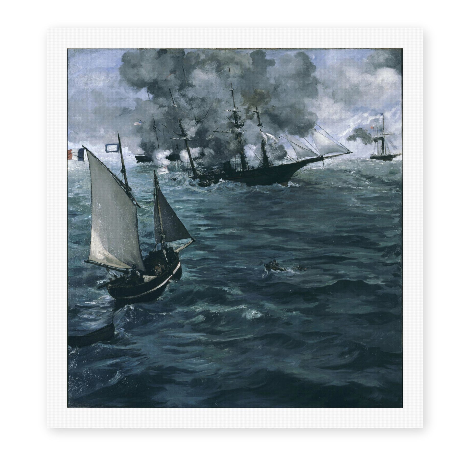 Edouard Manet's 'Battle of the Kearsarge and the Alabama' painting reproduced as a rolled canvas print