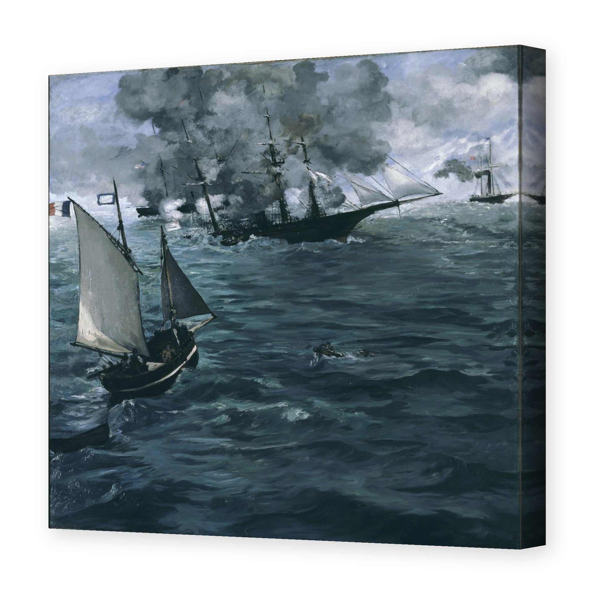 Edouard Manet's 'Battle of the Kearsarge and the Alabama' painting reproduced as a gallery-wrapped canvas print