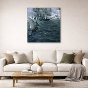 Gallery-wrapped canvas print of Edouard Manet's 'Battle of the Kearsarge and the Alabama' displayed on a wall in a living room