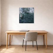 Gallery-wrapped canvas print of Edouard Manet's 'Battle of the Kearsarge and the Alabama' displayed on a wall in a home office