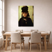 Gallery-wrapped canvas print of Edouard Manet's 'Berthe Morisot' displayed on a wall in a dining room