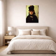 Unframed poster print of Edouard Manet's 'Berthe Morisot' displayed on a wall in a bedroom