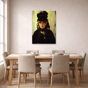 Unframed poster print of Edouard Manet's 'Berthe Morisot' displayed on a wall in a dining room