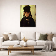Unframed poster print of Edouard Manet's 'Berthe Morisot' displayed on a wall in a living room