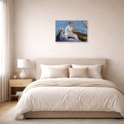 Unframed poster print of Edouard Manet's 'Boating, Metropolitan Museum of Art' displayed on a wall in a bedroom