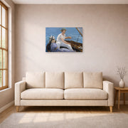 Unframed poster print of Edouard Manet's 'Boating, Metropolitan Museum of Art' displayed on a wall in a living room