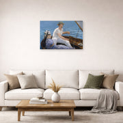 Unframed poster print of Edouard Manet's 'Boating, Metropolitan Museum of Art' displayed on a wall in a living room