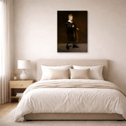 Gallery-wrapped canvas print of Edouard Manet's 'Boy with a Sword' displayed on a wall in a bedroom
