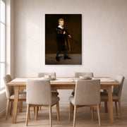 Gallery-wrapped canvas print of Edouard Manet's 'Boy with a Sword' displayed on a wall in a dining room